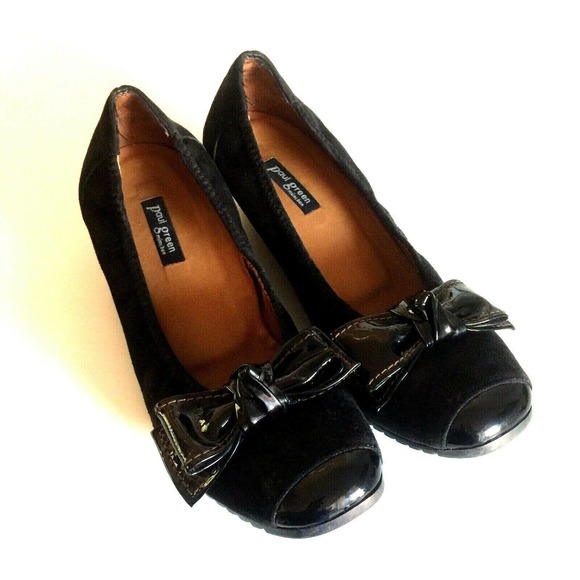 Paul Green Black Nola Wedge Pump Ballet Bow CapToe - Picture 2 of 8